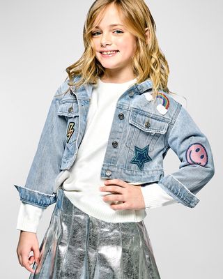 Girl's Cropped Patchwork Denim Jacket, Size 4-6