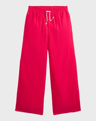 Girl's Crotched Trim Gauze Pants, Size 7-16