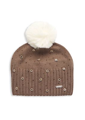Girl's Crystal-Embellished Knit Beanie