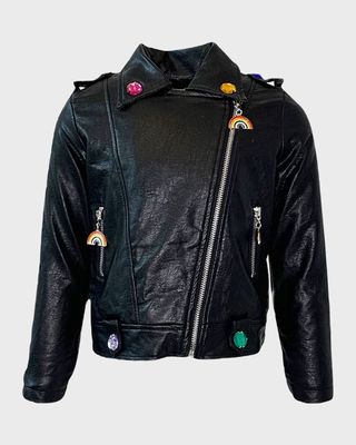 Girl's Crystal Rain Leather Jacket, Size 2-14