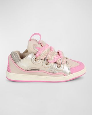 Girl's Curb Leather Chunky Low-Top Sneakers, Kids