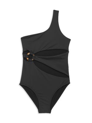 Girl's Cut-Out One-Piece Swimsuit - Black - Size 16