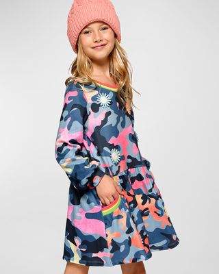 Girl's Daisy Applique Camo Dress, Size 7-10