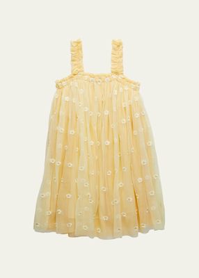 Girl's Daisy Embroidered Tulle Dress, Size 2-14