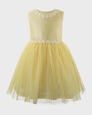 Girl's Daisy Tulle Dress, Yellow, Size 2-14