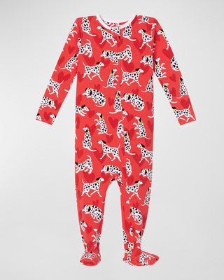 Girl's Dalmation Hearts Footed Pajamas, Size 3M-18M