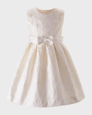 Girl's Damask Lace Embroidered Pleated Dress, Size 2-12