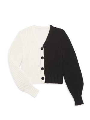 Girl's Darby Colorblock Cardigan - Black White - Size 8 - Black White - Size 8