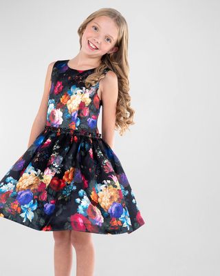 Girl's Dayana Sleeveless Floral Back Bow Dress, Size 7-16