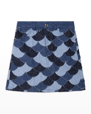 Girl's Denim Scallop Patchwork Skirt, Size 6-14