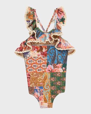 Girl's Devi Crochet Frill One-Piece Swimsuit, Size 1-8