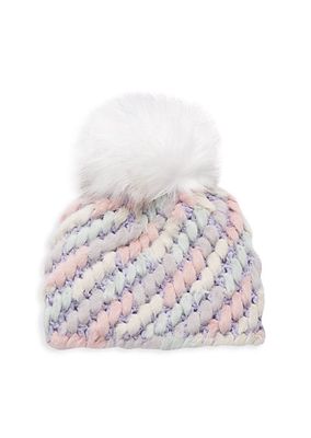 Girl's Diagonal Knitted Faux Fur Pineapple Hat
