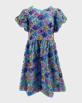 Girl's Diamond Gem Sequin Dress, Size 2-14