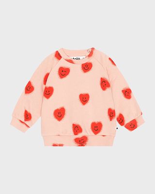 Girl's Disc Heart-Print Sweatshirt, Size 3M-4