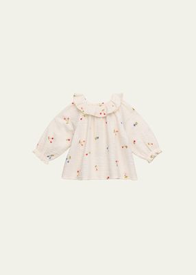 Girl's Dolci Cherry Embroidered Blouse, Size 6M-2T