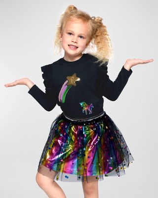 Girl's Dotted Rainbow Tulle Skirt, Size 2T-6