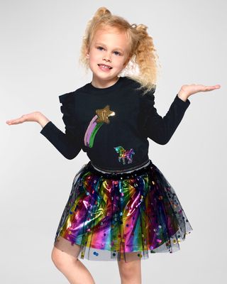 Girl's Dotted Rainbow Tulle Skirt, Size 7-10