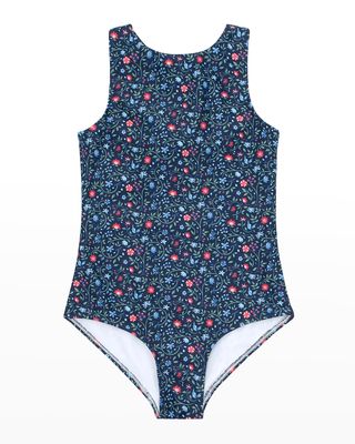 Girl's Double Box One-Piece Swimsuit, Size 1-12