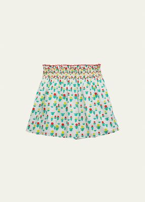 Girl's Dreamy Flowers-Print Smocked Skirt, Size 2-12