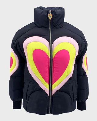 Girl's Electric Hearts Puffer Jacket, Size 2-12