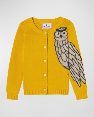 Girl's Elise Owl Intarsia Knit Cardigan, Size 2-14