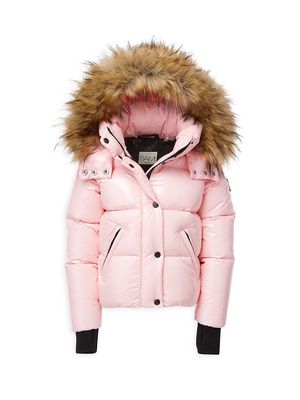Girl's Elsa Faux Fur-Trimmed Down Jacket - Cotton Candy - Size 12 - Cotton Candy - Size 12