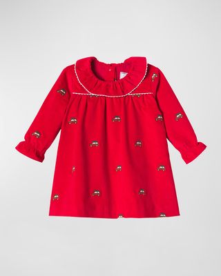 Girl's Elsa Festive Car Corduroy Dress, Size 3M-4