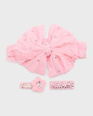 Girl's Embellished Floppy Bow and Clip Set