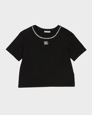 Girl's Embellished Interlocked Logo-Print T-Shirt, Size 4-6