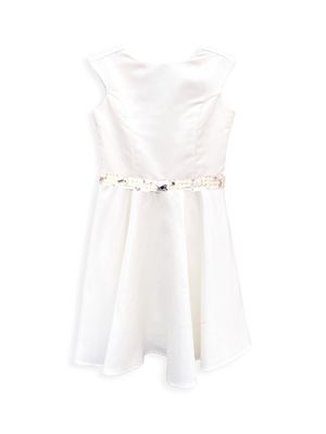 Girl's Embellished Satin Dress - Ivory Satin - Size 7 - Ivory Satin - Size 7