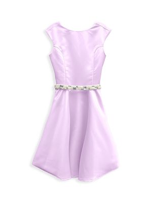 Girl's Embellished Satin Dress - Lilac Satin - Size 7 - Lilac Satin - Size 7