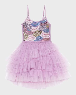 Girl's Embellished Sequined Embroidered Ruffled Dress, Size 2-11