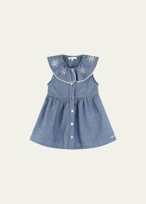 Girl's Embroidered Chambray Dress, Size 6M-3T