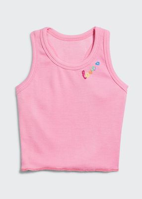Girl's Embroidered Cropped Racerback Tank Top, Size 4-6