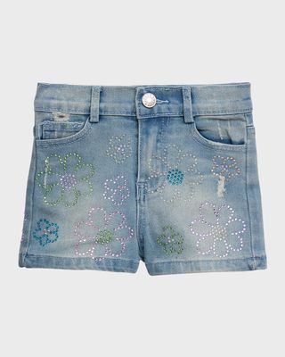 Girl's Embroidered Floral Denim Shorts, Size 2T-6