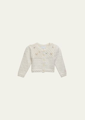 Girl's Embroidered Flowers Knit Cardigan, Size 3M-24M