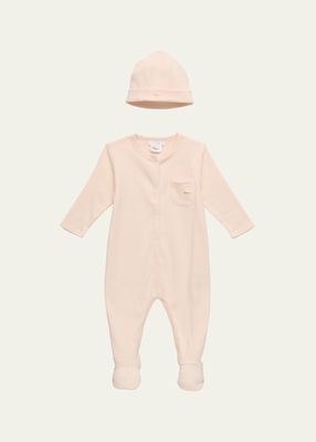 Girl's Embroidered Footie Pajamas W/ Hat Set, Size Newborn-9M