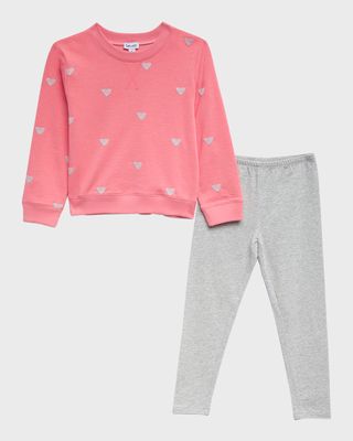 Girl's Embroidered Heart Sweatshirt W/ Leggings Set, Size 2-6