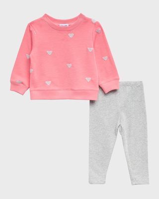 Girl's Embroidered Heart Sweatshirt W/ Leggings Set, Size 3M-24M