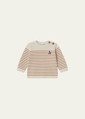 Girl's Embroidered Logo Striped Wool Sweater, Size 6M-2
