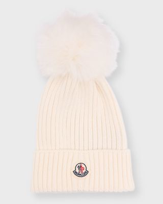 Girl's Embroidered Ribbed Faux Fur Hat, Size S-L