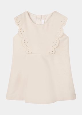 Girl's Embroidered Scalloped Dress, Size 6M-3
