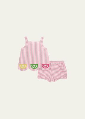 Girl's Embroidered Seersucker Top W/ Bloomers Set, Size 6M-24M