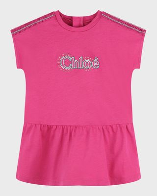 Girl's Embroidered Short-Sleeve Dress, Size 12M-2