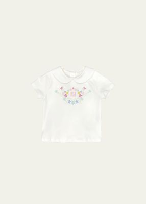 Girl's Embroidered Short-Sleeve Jersey Stretch T-Shirt, Size 9M-24M