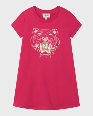 Girl's Embroidered Tiger Logo-Print T-Shirt Dress, Size 4-5
