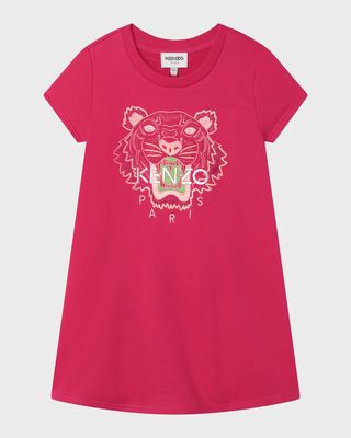 Girl's Embroidered Tiger Logo-Print T-Shirt Dress, Size 6-12
