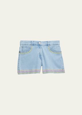 Girl's Embroidered Trim Denim Shorts, Size 4-14