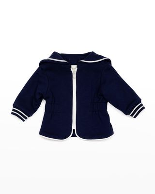 Girl's Embroidered Zip Up Sailor Sweater, Size 6M-24M