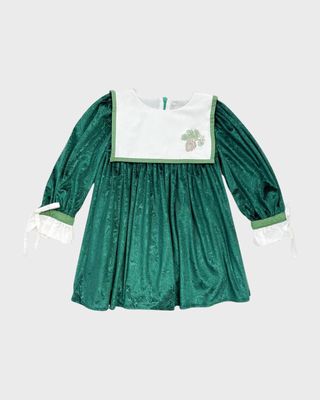 Girl's Everly Damask Velour Bib-Collar Dress, Size Size 12M-8